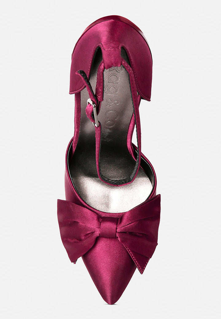 dingles high heeled satin bow sandals by ruw#color_burgundy