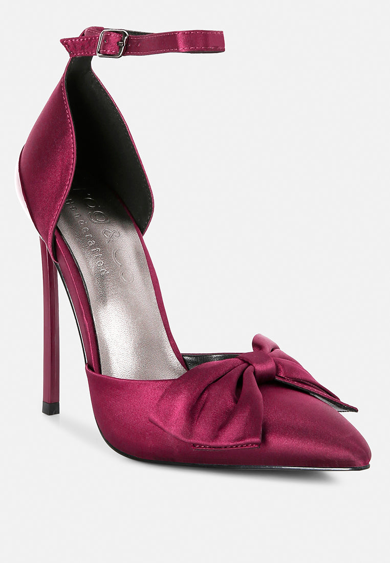 dingles high heeled satin bow sandals by ruw#color_burgundy