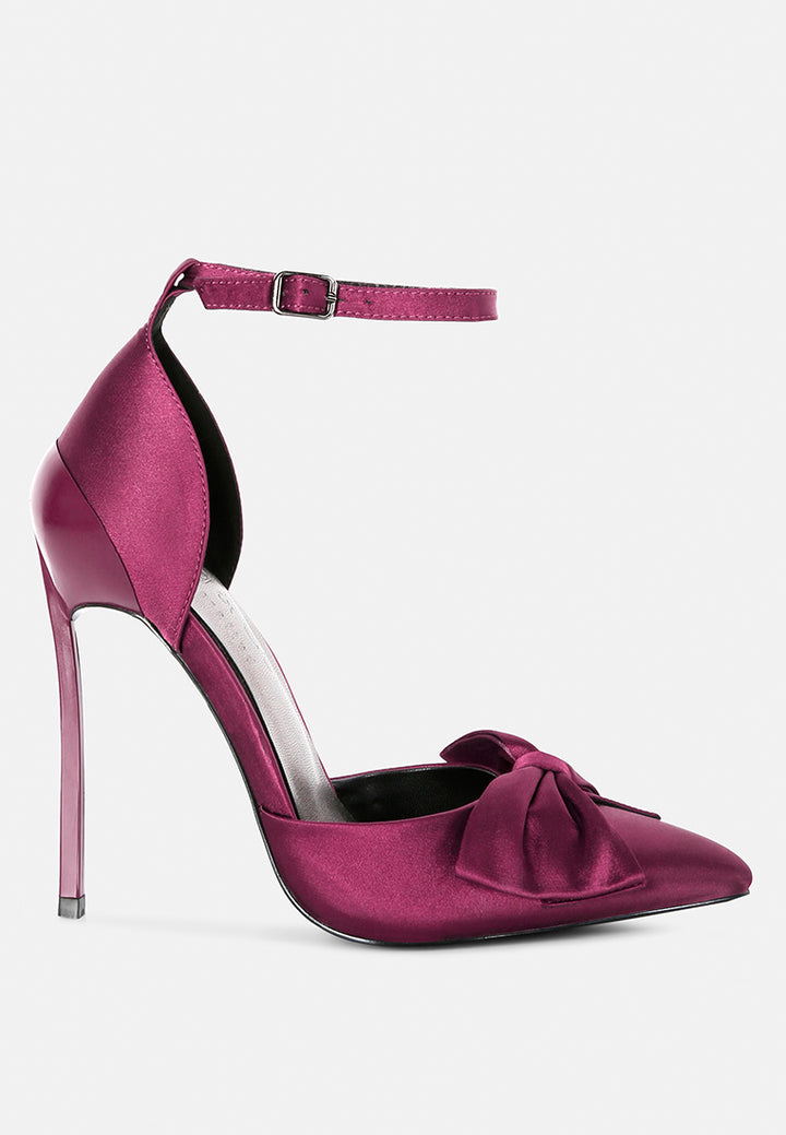 dingles high heeled satin bow sandals#color_burgundy