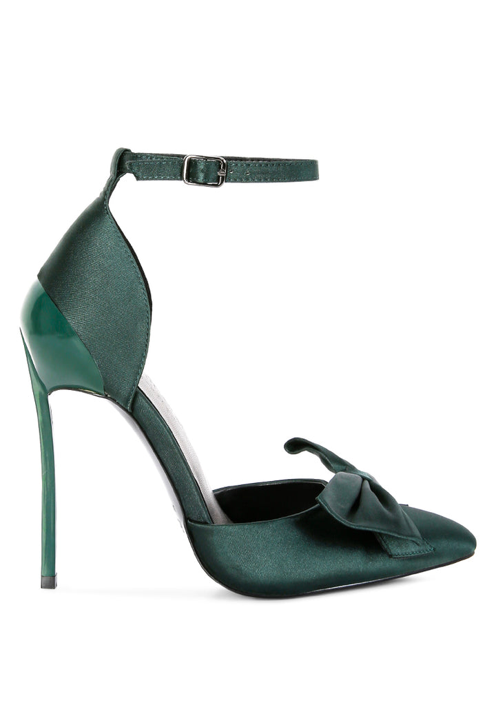dingles high heeled satin bow sandals#color_green