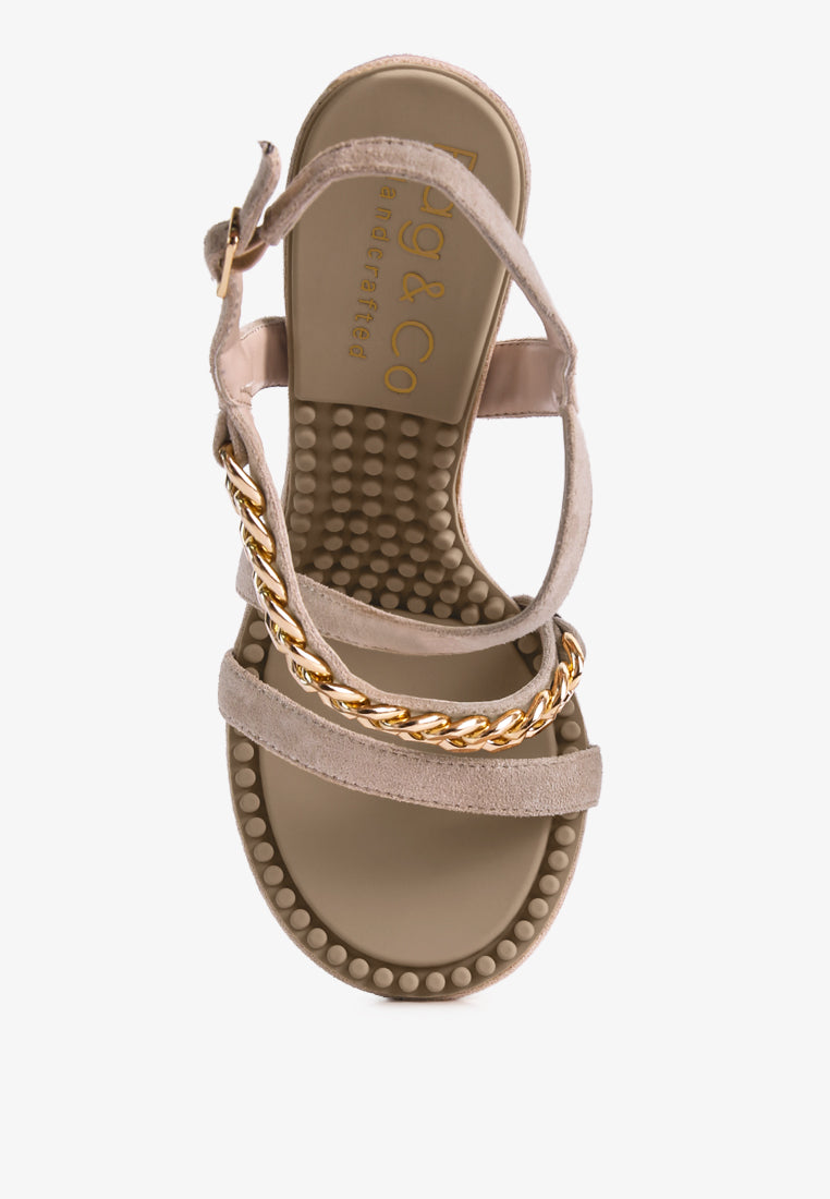 domeda metal chain mid heel sandal by ruw#color_latte