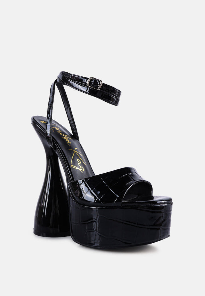 drop dead patent croc ultra high platform sandals by ruw#color_black