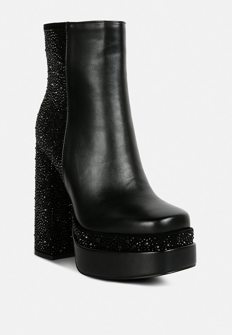 dryday diamante zip up block heel boots by ruw#color_black