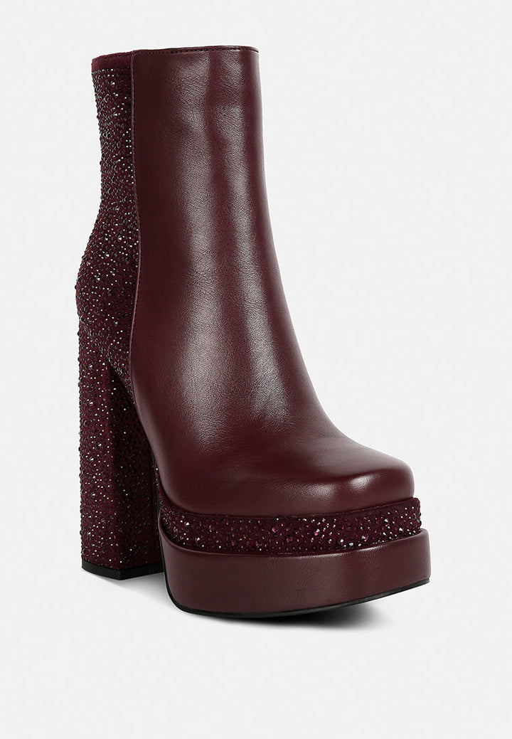 dryday diamante zip up block heel boots by ruw#color_burgundy
