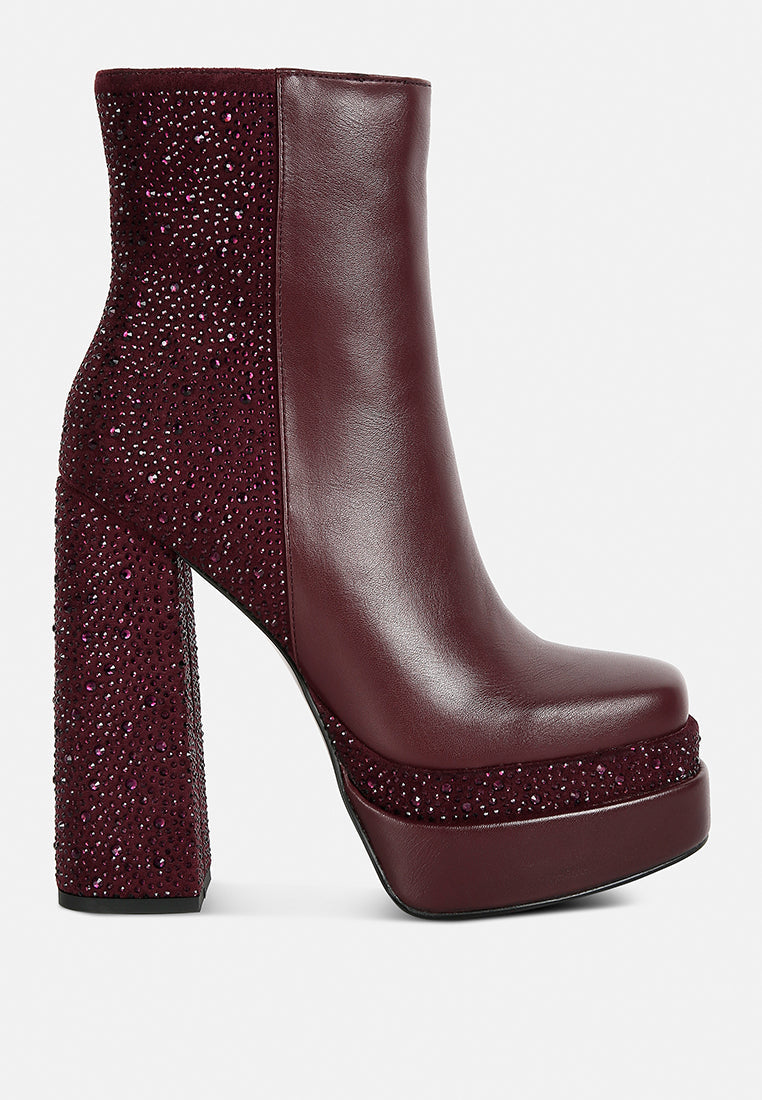 dryday diamante zip up block heel boots by ruw#color_burgundy