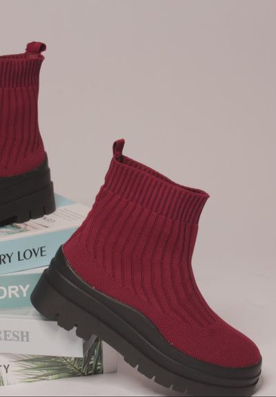 quavo knitted platform chunky boots#color_burgundy-black