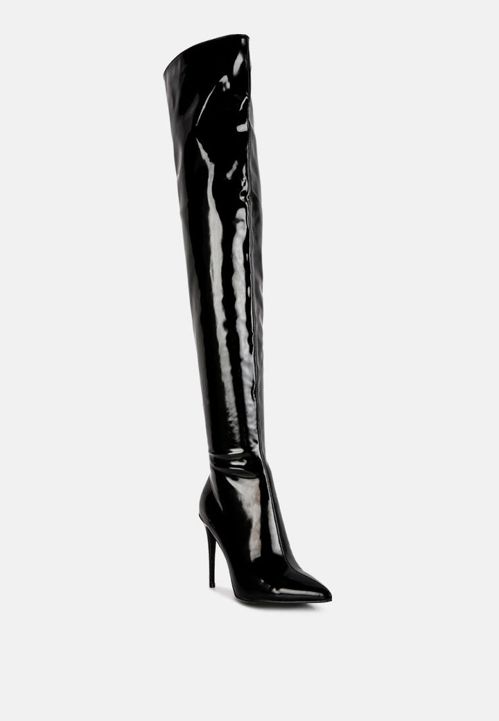 eclectic patent pu long stiletto boots by ruw#color_black