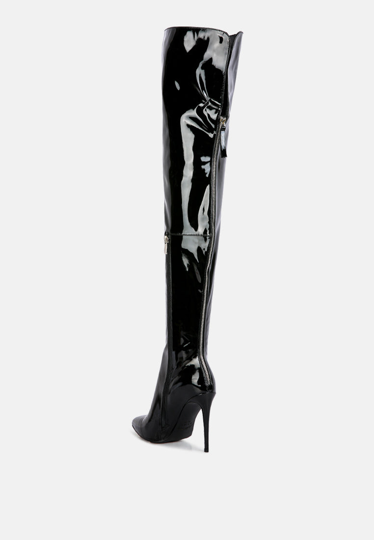 eclectic patent pu long stiletto boots by ruw#color_black
