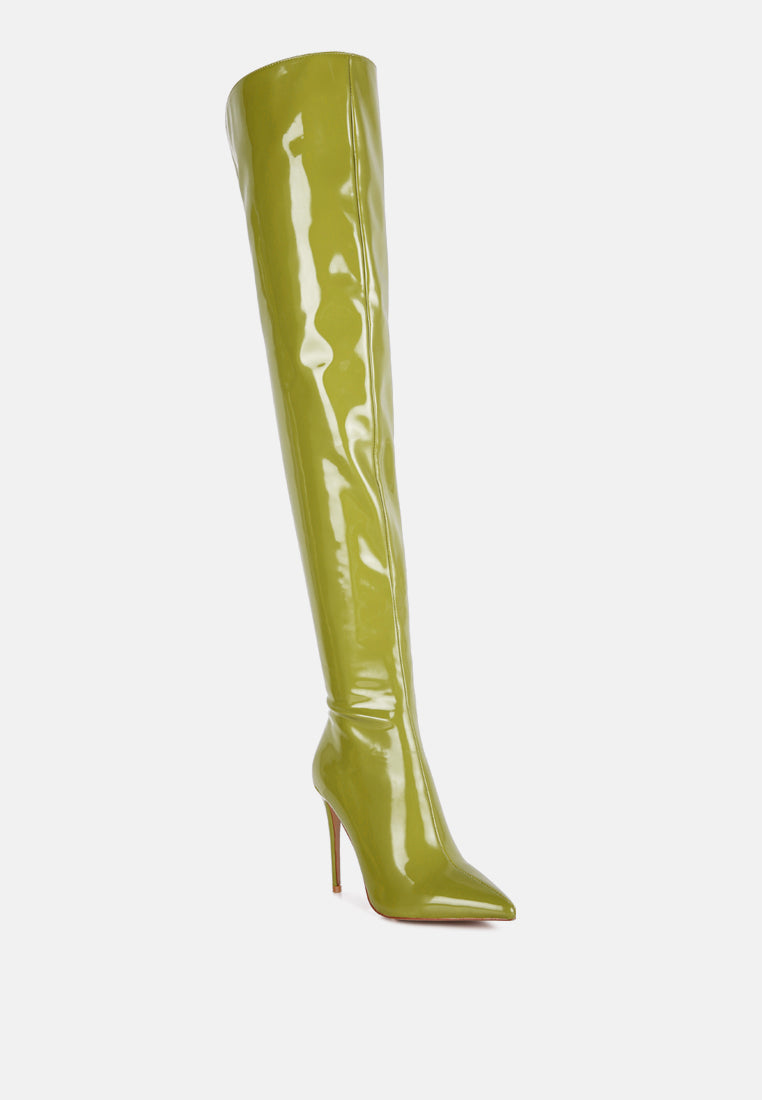 eclectic patent pu long stiletto boots by ruw#color_neon-green