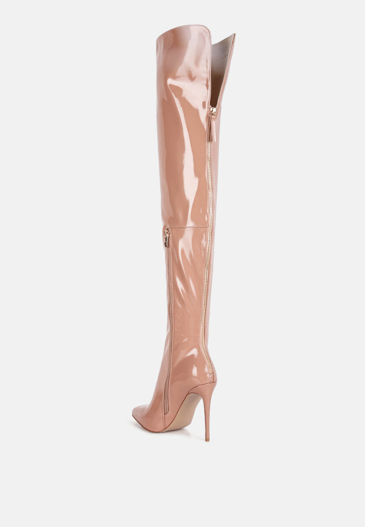 eclectic patent pu long stiletto boots by ruw#color_nude