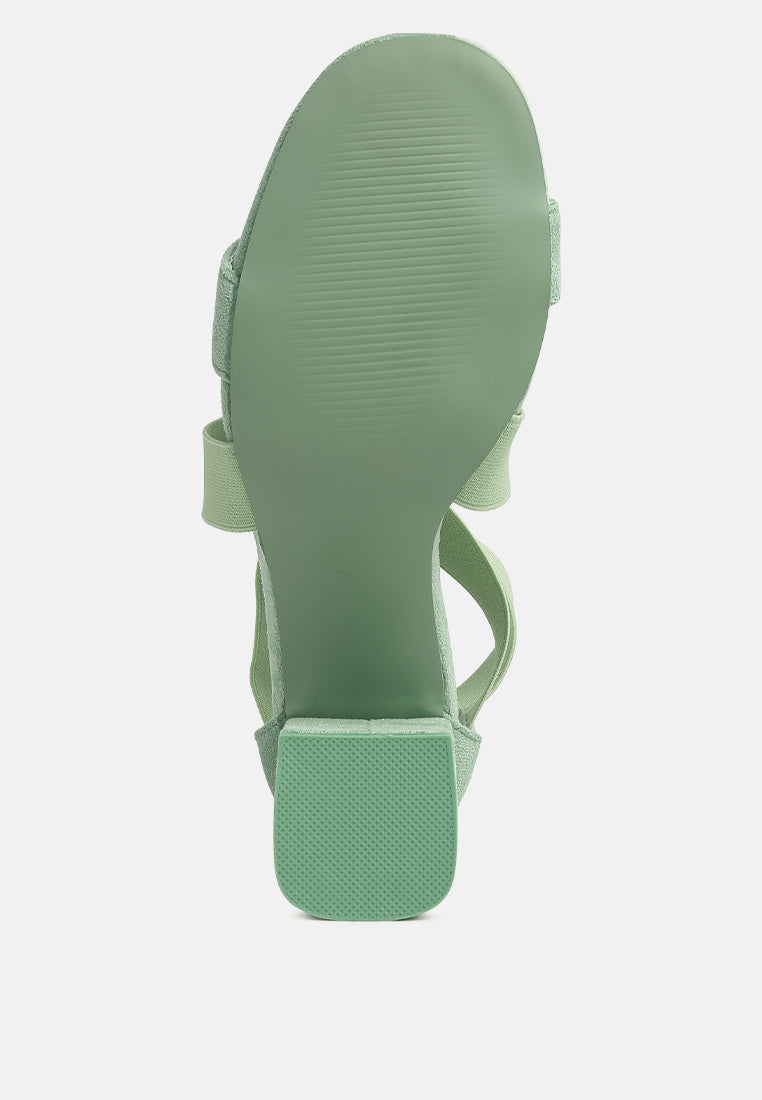 elastic strappy block heel sandals by ruw#color_green