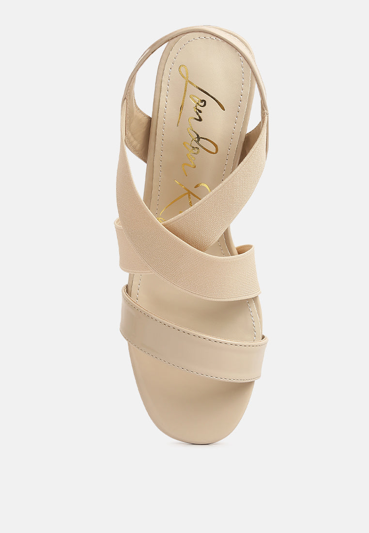elastic straps block heel sandals by ruw#color_beige