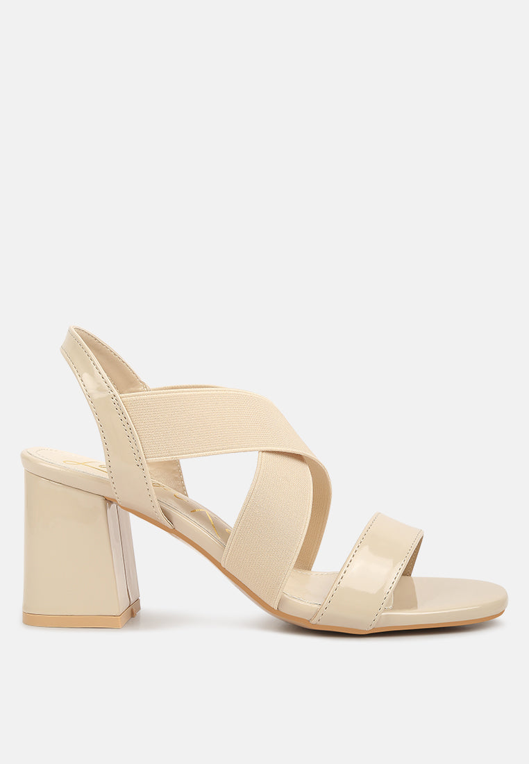 elastic straps block heel sandals by ruw#color_beige
