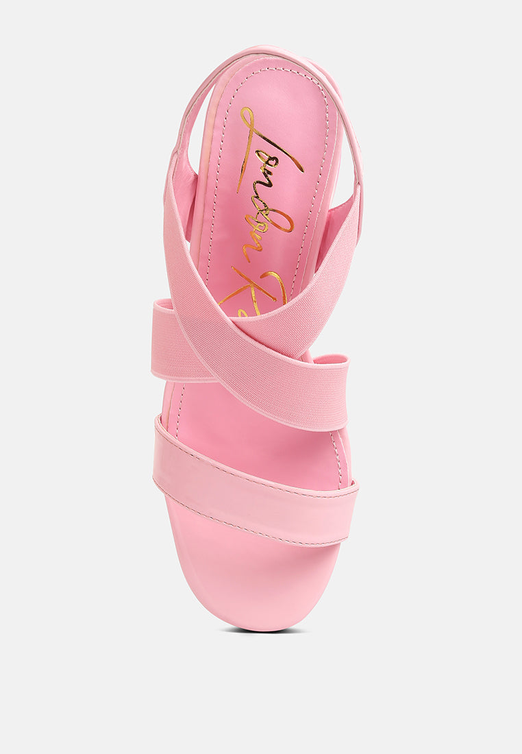 elastic straps block heel sandals by ruw#color_pink