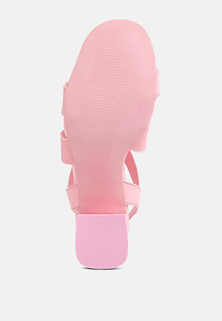 elastic straps block heel sandals by ruw#color_pink