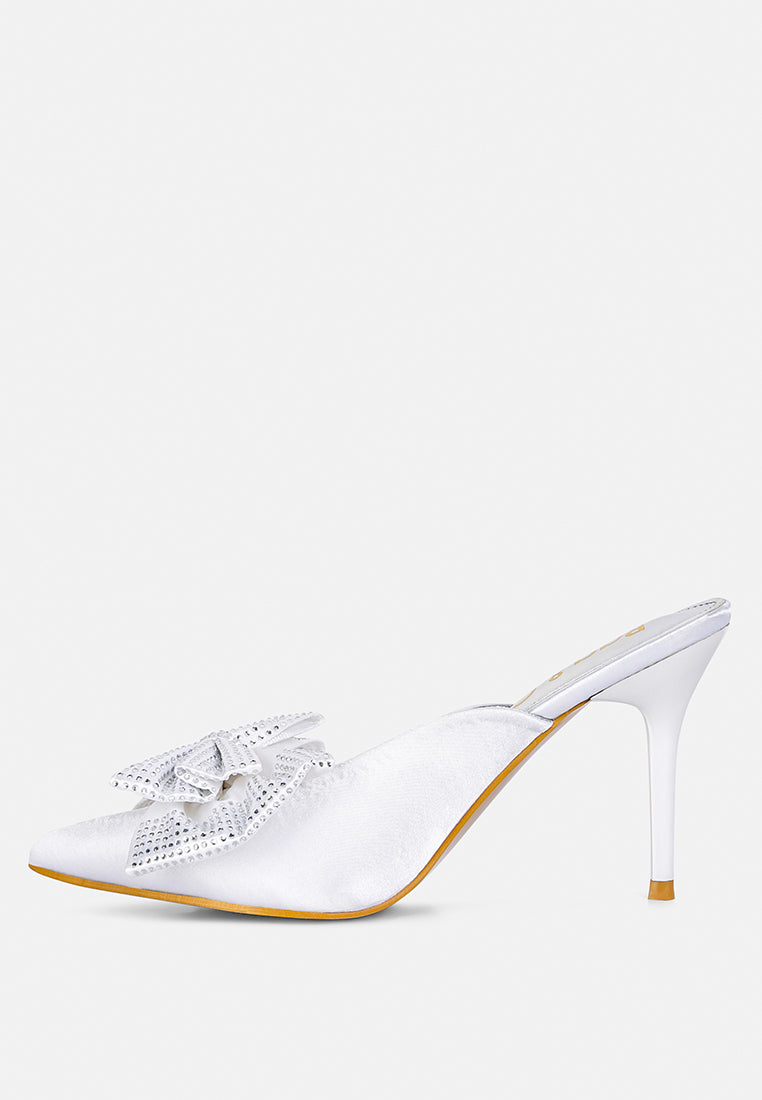 elisda blue diamante bow heeled mules#Color_white