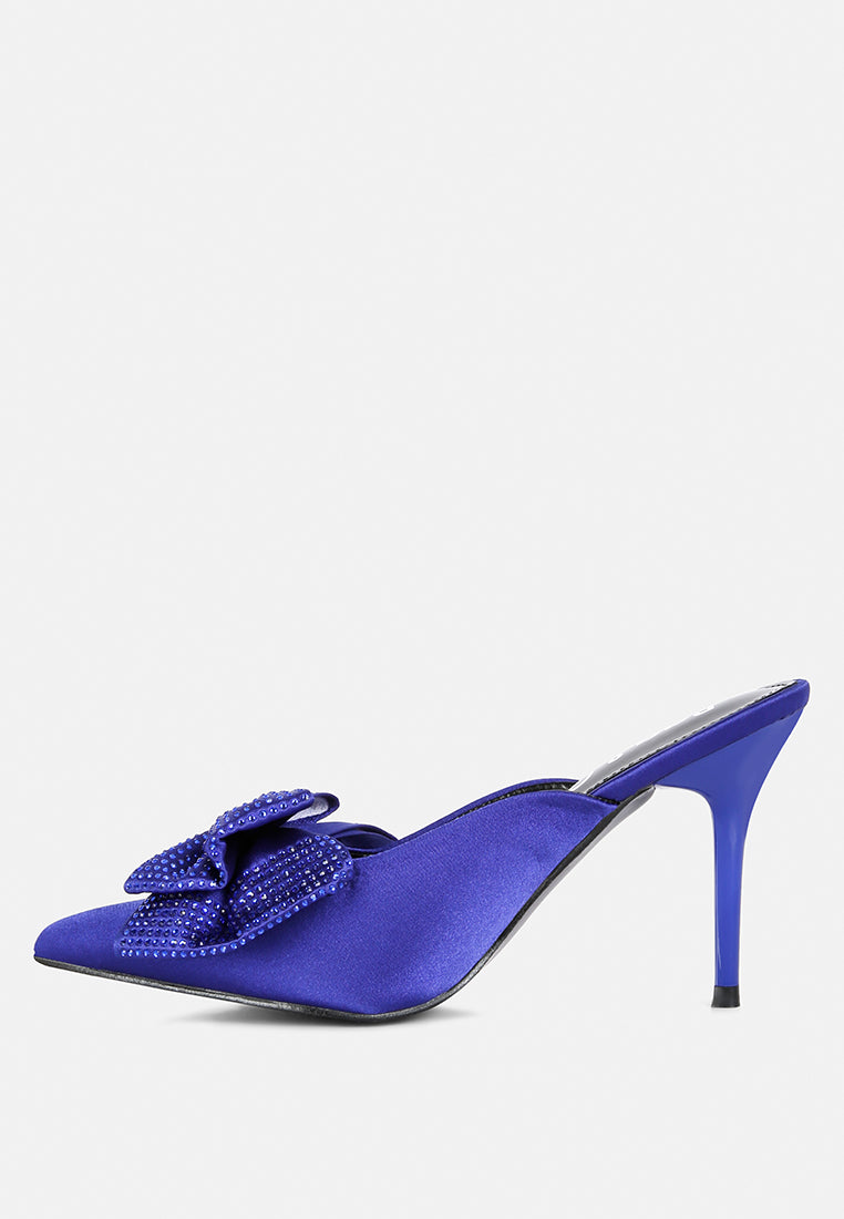 elisda blue diamante bow heeled mules by ruw#color_navy