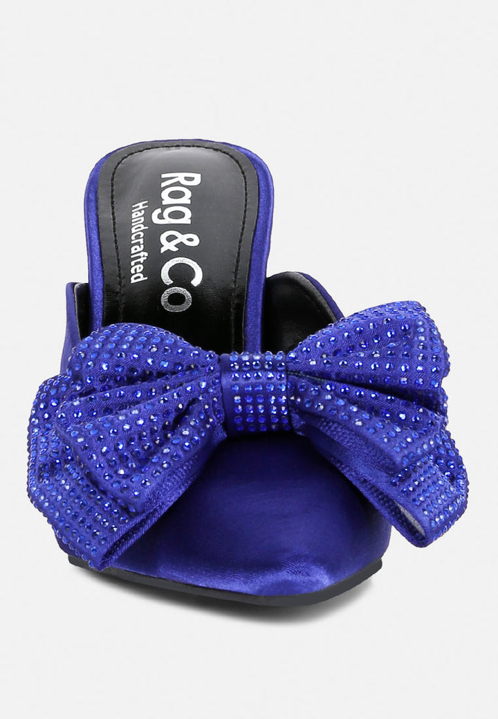 elisda blue diamante bow heeled mules by ruw#color_navy