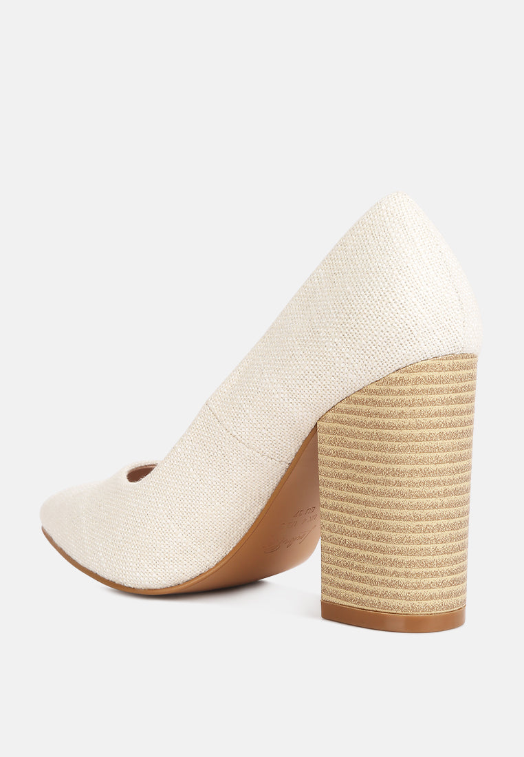elsie canvas block heel pumps by ruw#color_off-white
