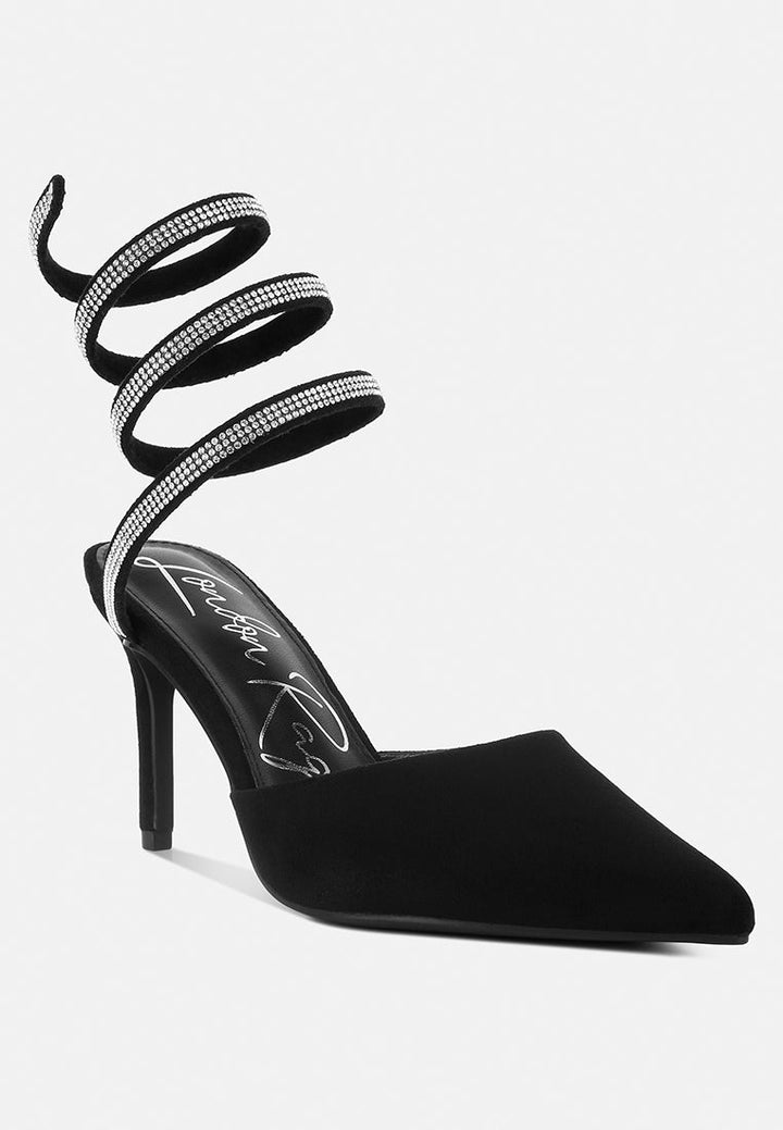 elvira rhinestone embellished strap up sandals by ruw#color_black