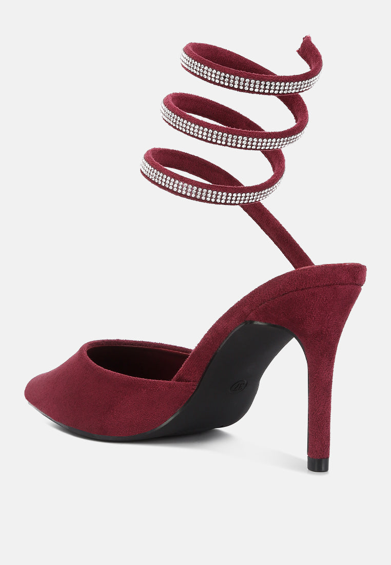 elvira rhinestone embellished strap up sandals by ruw#color_burgundy