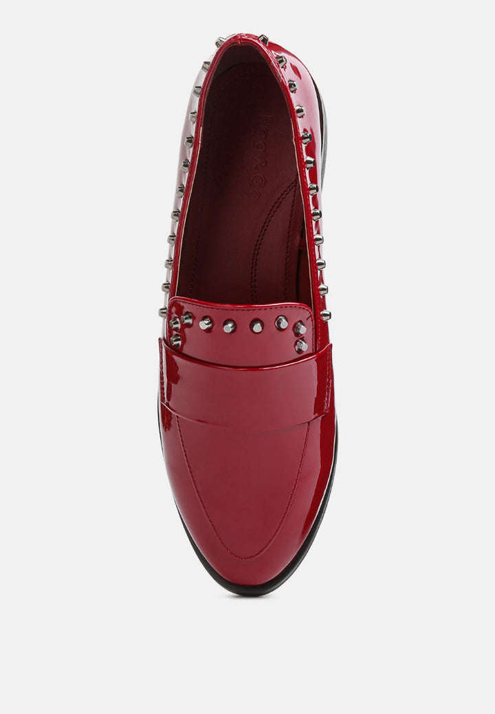emilia patent stud penny loafers by ruw#color_burgundy