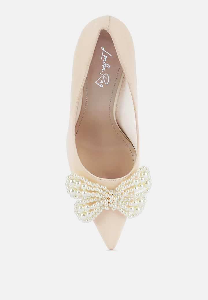 encon pearl embellished micro suede pumps by ruw#color_beige