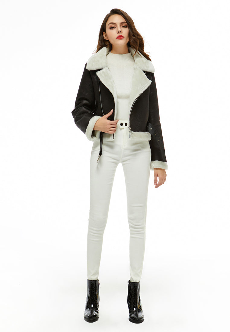 faux leather biker jacket#color_black-white