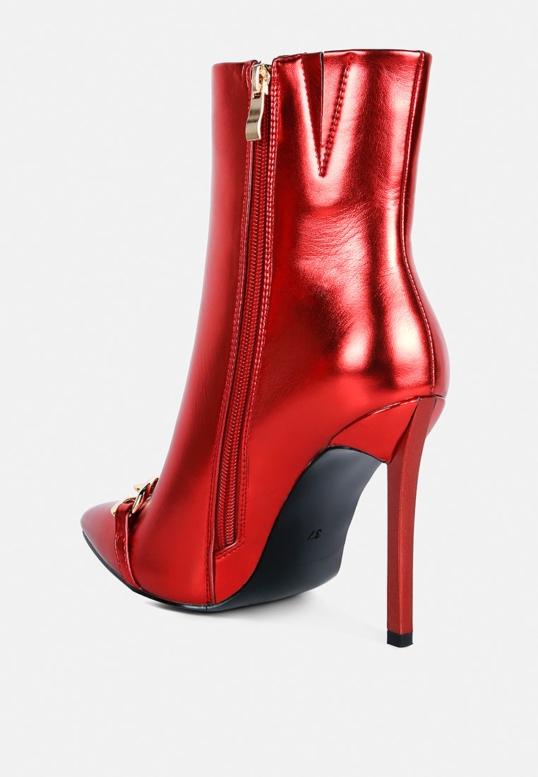 firefly metallic chain embellished stiletto ankle boots by ruw#color_red