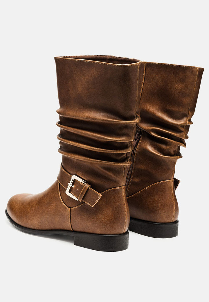 folds slouch faux leather ankle boots by ruw#color_tan