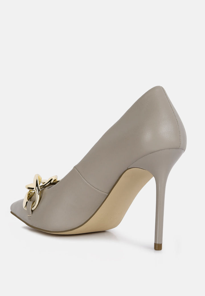 fontana link chain detail high heel pumps by ruw#color_taupe