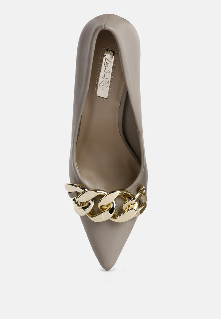 fontana link chain detail high heel pumps by ruw#color_taupe