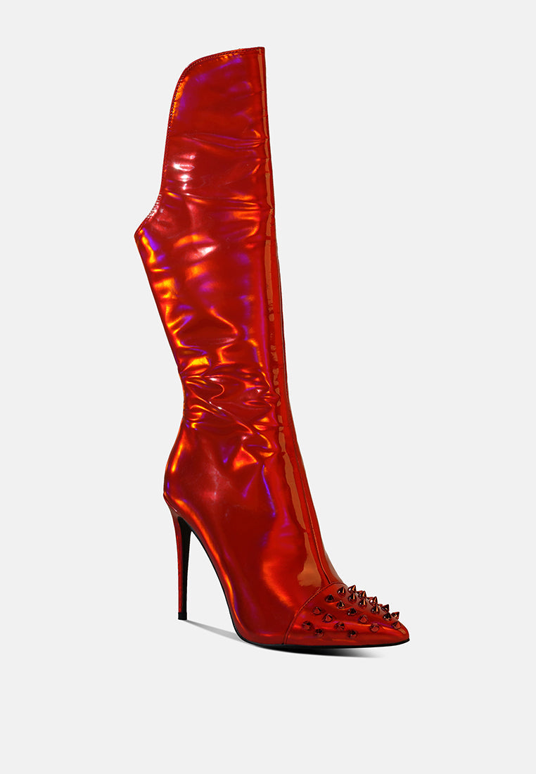 forbidden stud stiletto calf boots by ruw#color_red