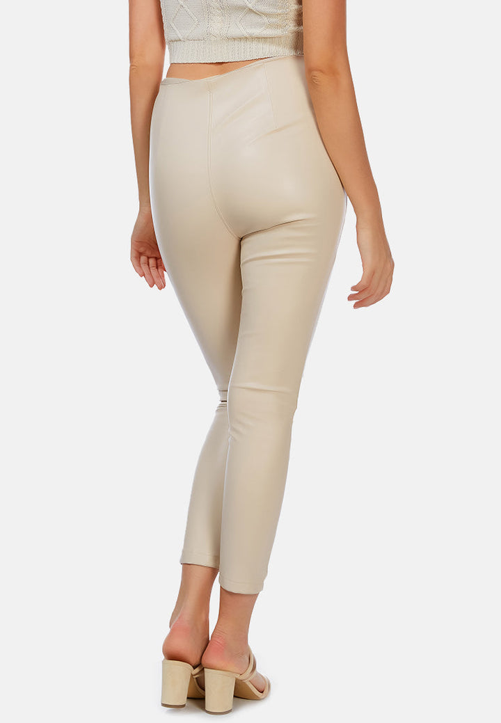 formal straight faux leather trousers by ruw#color_beige