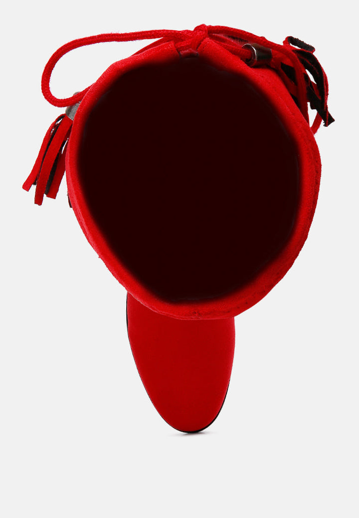 francesca tassels detail short heel calf boot by ruw#color_red