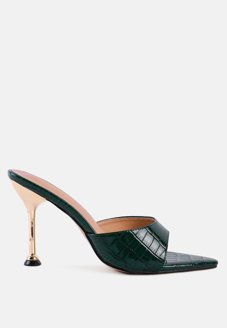 french cut croc texture patent faux leather sandals by ruw#color_green