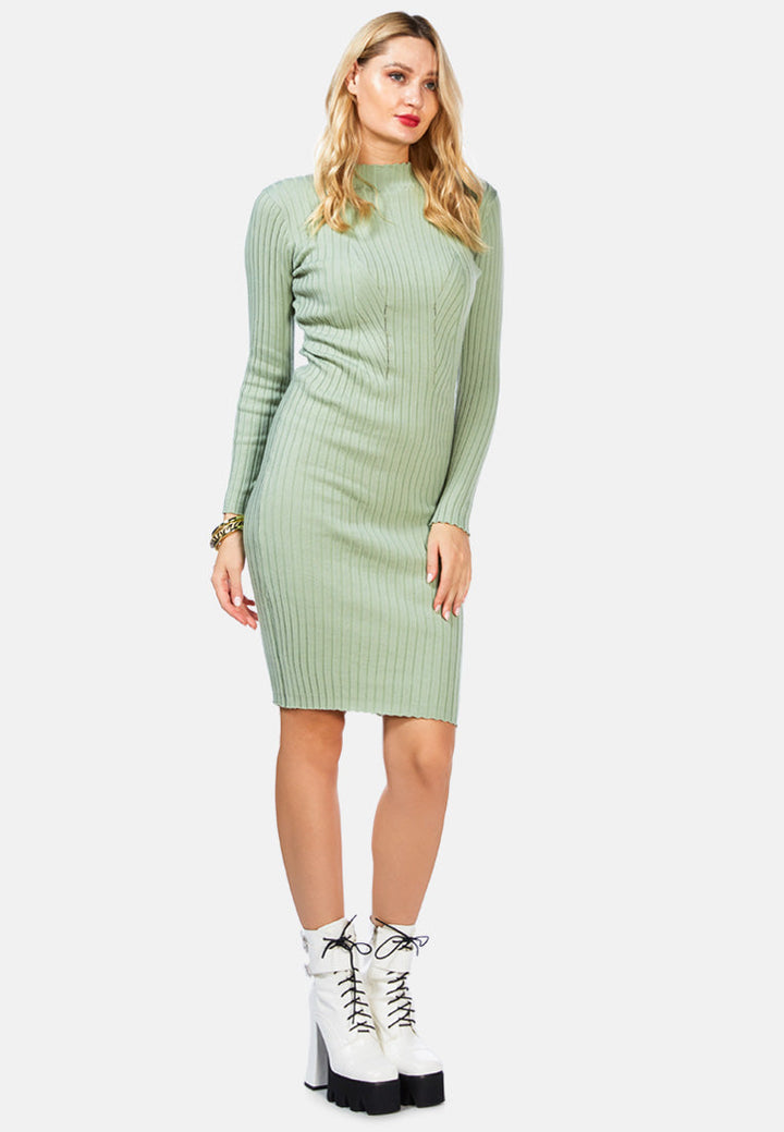 full sleeved rib knit bodycon dress by ruw#color_green