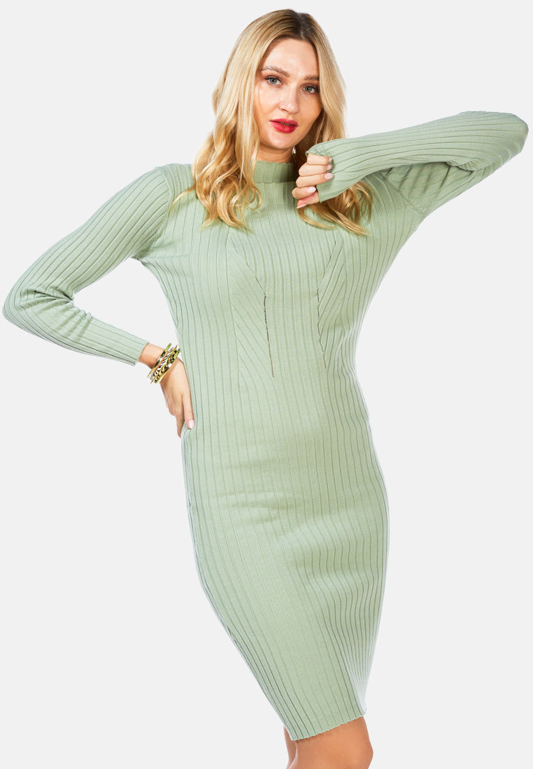 full sleeved rib knit bodycon dress by ruw#color_green