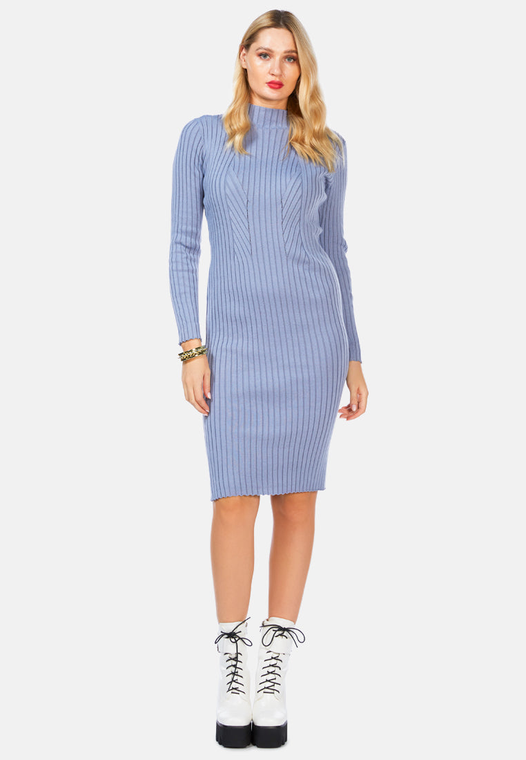 full sleeved rib knit bodycon dress by ruw#color_blue