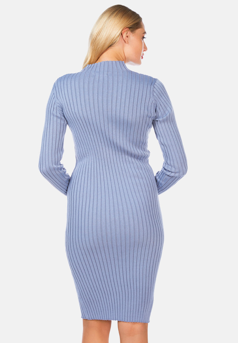 full sleeved rib knit bodycon dress by ruw#color_blue