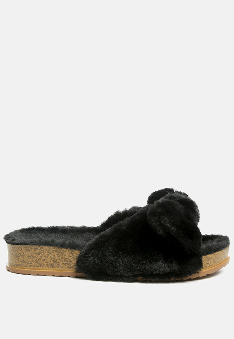 fuzz bow fur flats by ruw#color_black