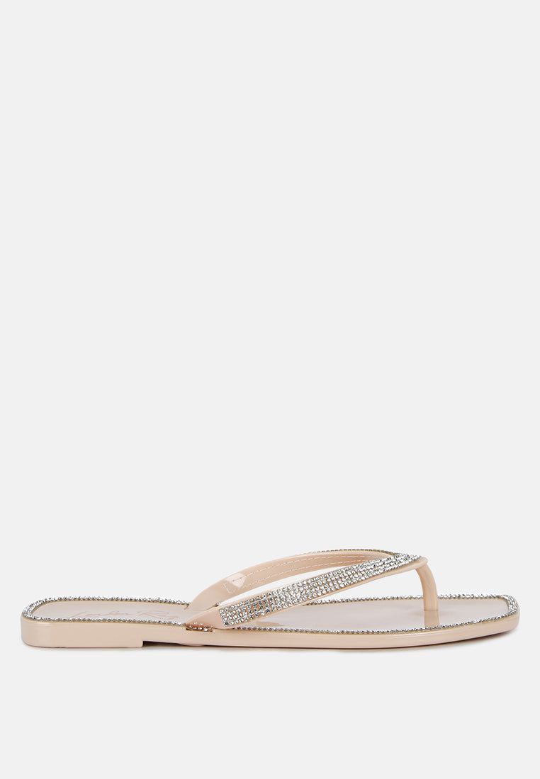 golightly diamante stud detail thong flats by ruw#color_nude