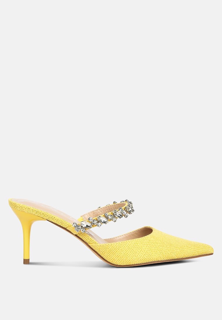 greta diamante embellished kitten heel mules by ruw#color_yellow