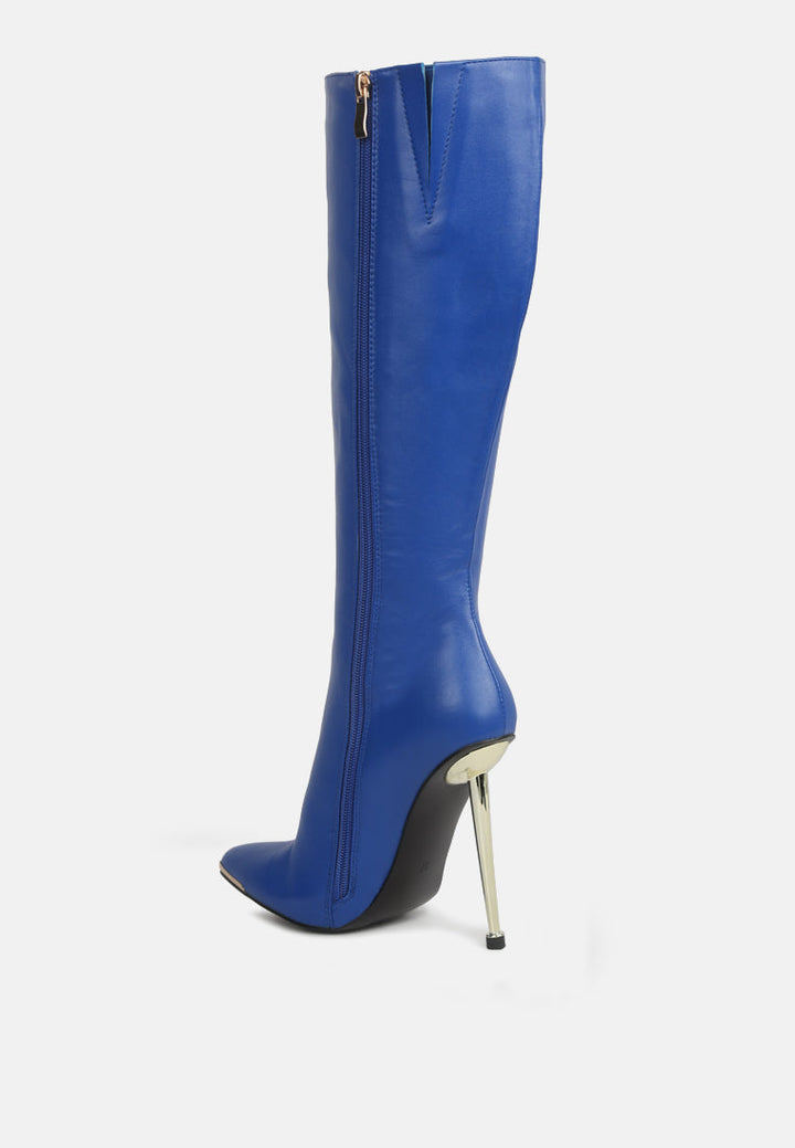 hale faux leather pointed heel calf boots by ruw#color_blue