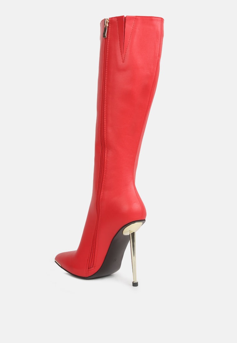 hale faux leather pointed heel calf boots by ruw#color_red
