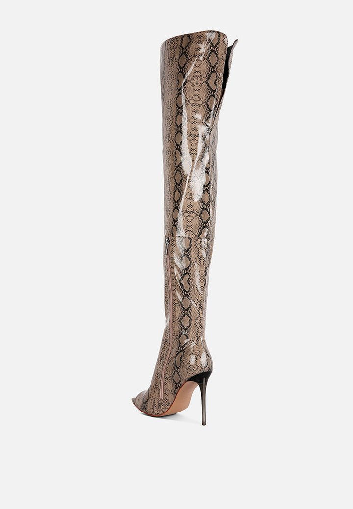 high drama snake print stiletto long boots by ruw#color_black