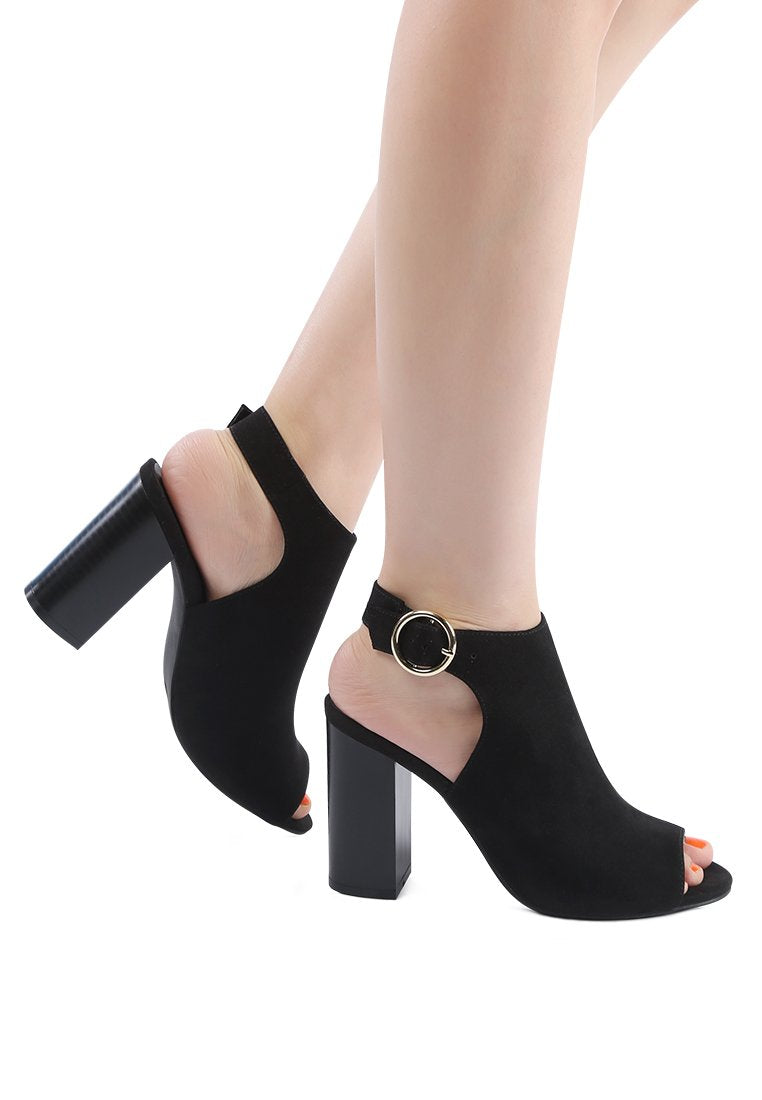 Block Heel Ankle Strap Peep Toe Sandals#color_black
