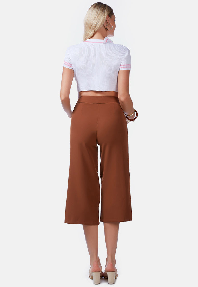 high rise cropped culottes trousers by ruw#color_brown
