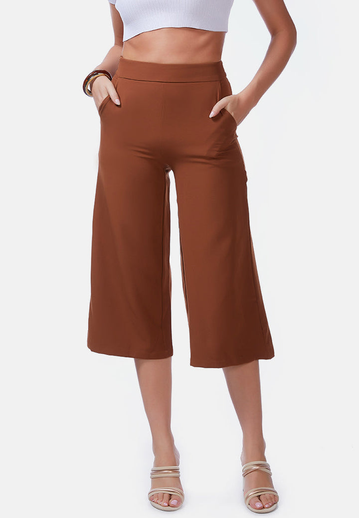 high rise cropped culottes trousers by ruw#color_brown