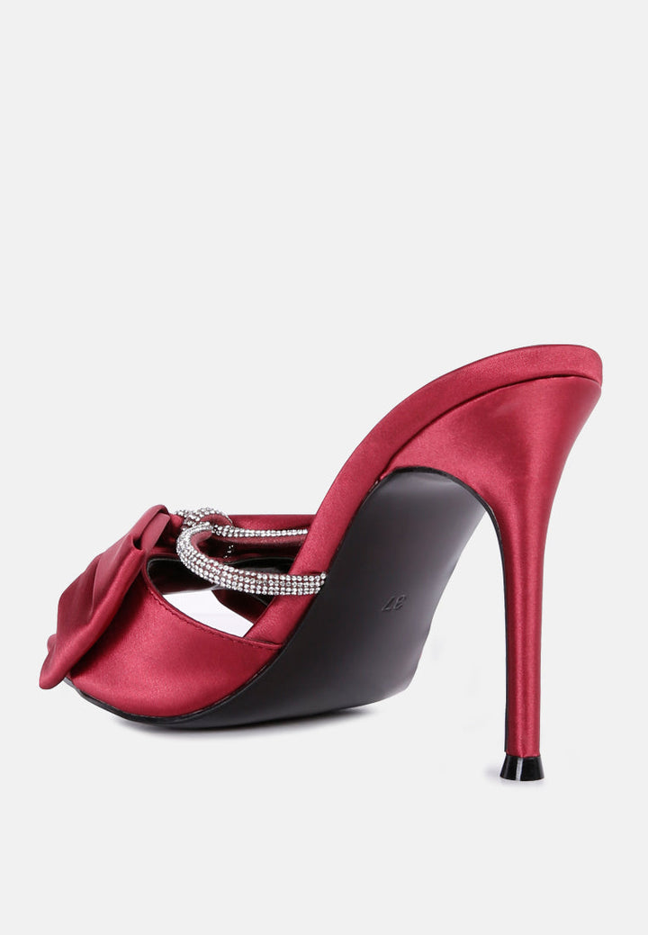 high tea rhinestone bow embellished stiletto sandals by ruw#color_burgundy